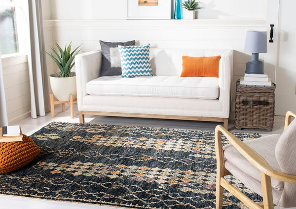 Bohemian 664  Hand Knotted 100% Jute Pile Rug Black / Beige