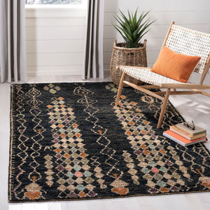 Bohemian 664  Hand Knotted 100% Jute Pile Rug Black / Beige