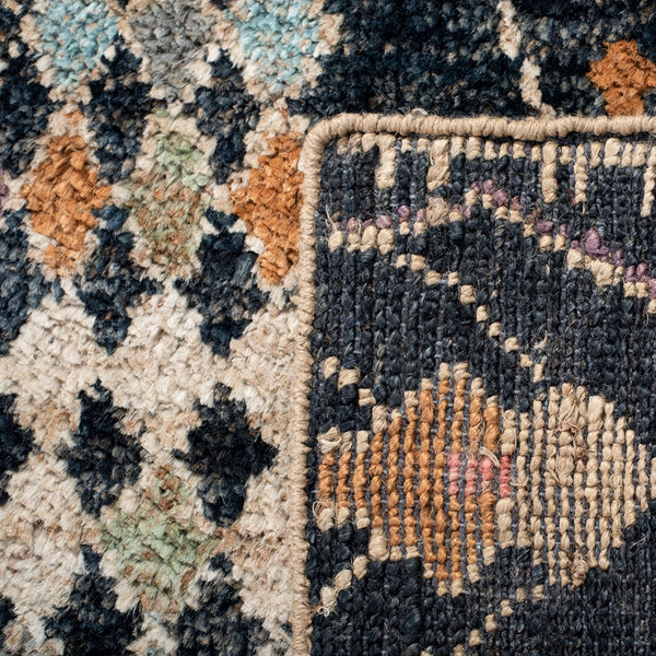 Bohemian 664  Hand Knotted 100% Jute Pile Rug Black / Beige