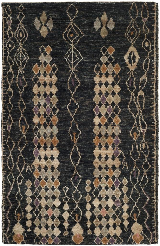 Bohemian 664  Hand Knotted 100% Jute Pile Rug Black / Beige