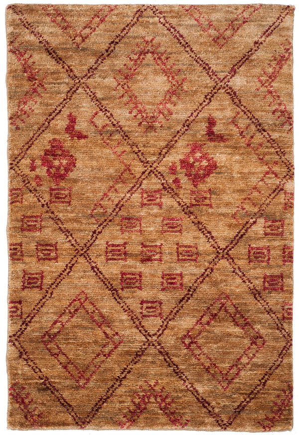 Bohemian 666  Hand Knotted 90% Jute, 10% Cotton Rug Natural / Red