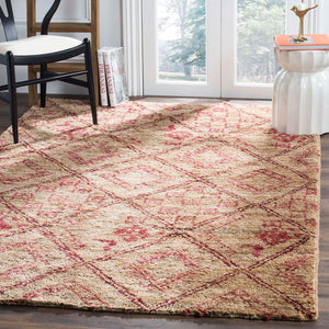 Bohemian 666  Hand Knotted 90% Jute, 10% Cotton Rug Natural / Red