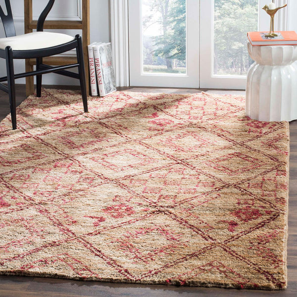 Bohemian 666  Hand Knotted 90% Jute, 10% Cotton Rug Natural / Red