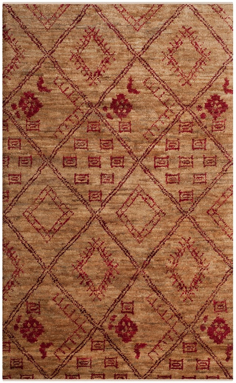 Bohemian 666  Hand Knotted 90% Jute, 10% Cotton Rug Natural / Red