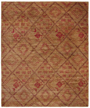 Bohemian 666  Hand Knotted 90% Jute, 10% Cotton Rug Natural / Red