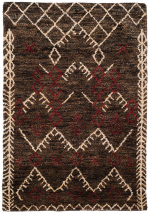 Bohemian 668  Hand Knotted 90% Jute, 10% Cotton Rug Dark Brown / Multi