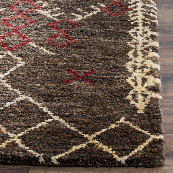 Bohemian 668  Hand Knotted 90% Jute, 10% Cotton Rug Dark Brown / Multi