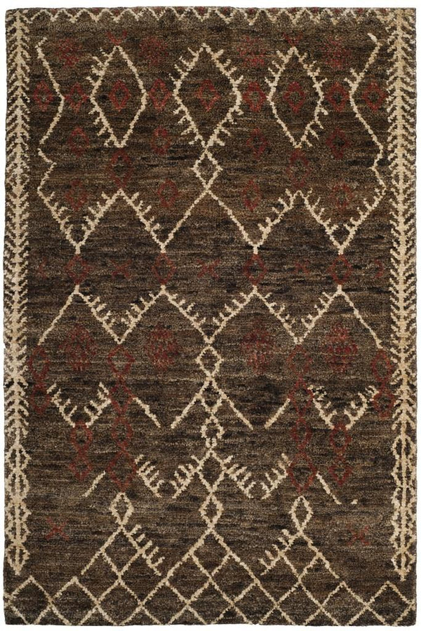 Bohemian 668  Hand Knotted 90% Jute, 10% Cotton Rug Dark Brown / Multi