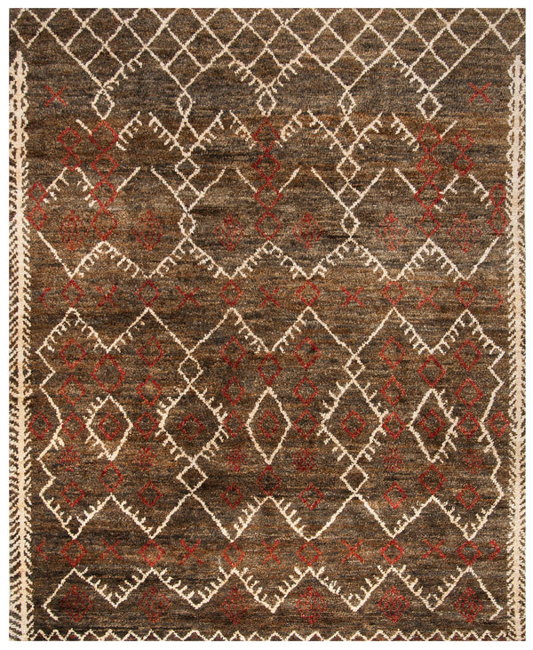 Bohemian 668  Hand Knotted 90% Jute, 10% Cotton Rug Dark Brown / Multi