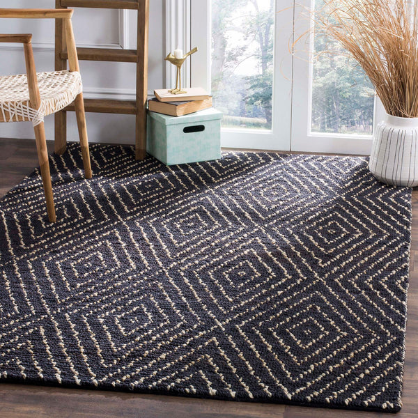 Bohemian 702  Hand Woven Jute Rug Black / Ivory