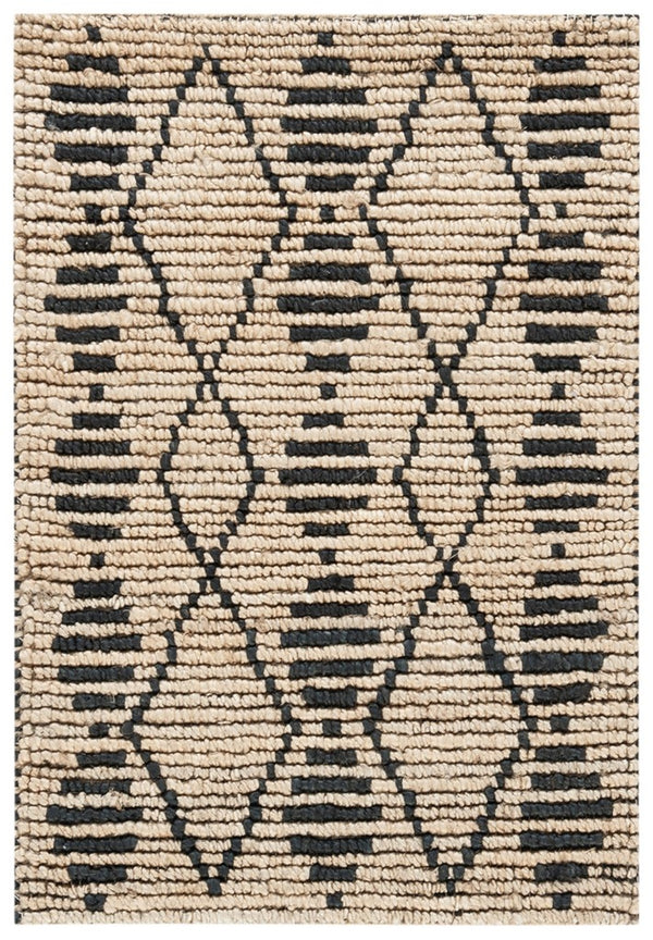 Bohemian 703 Traditional Hand Loomed Jute Pile Rug Beige / Black