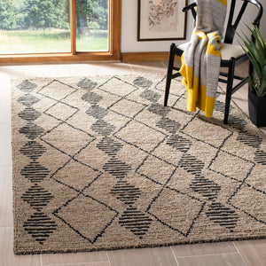Bohemian 703 Traditional Hand Loomed Jute Pile Rug Beige / Black