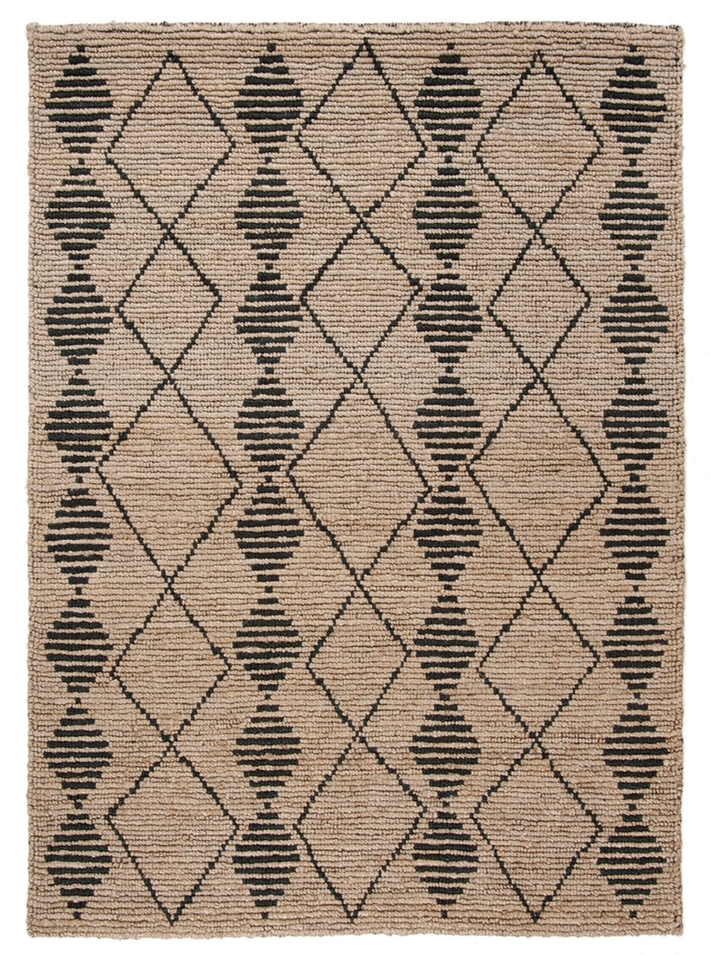 Bohemian 703 Traditional Hand Loomed Jute Pile Rug Beige / Black