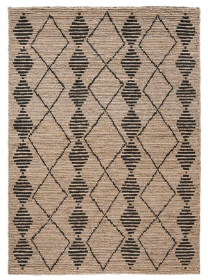 Bohemian 703 Traditional Hand Loomed Jute Pile Rug Beige / Black