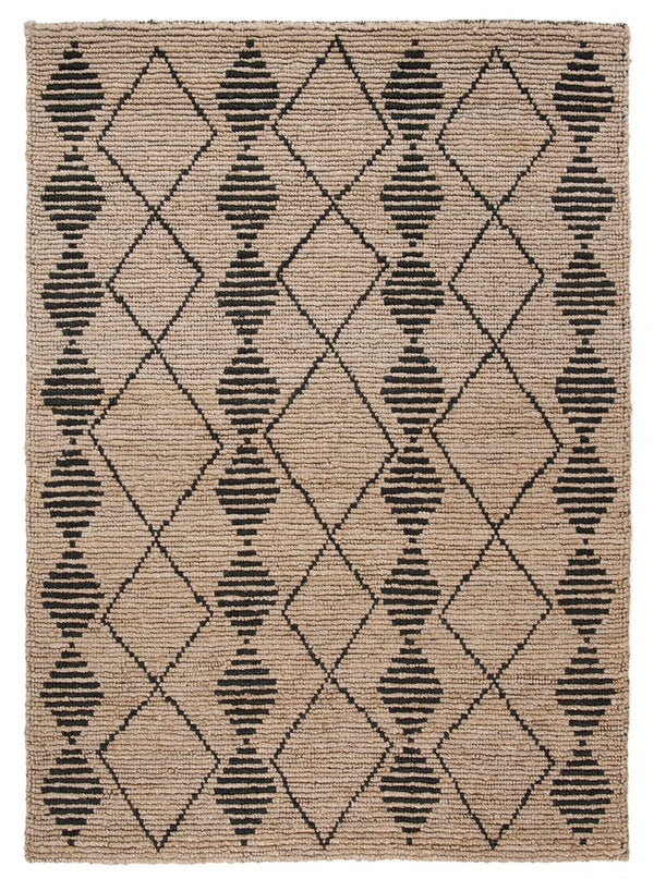 Bohemian 703 Traditional Hand Loomed Jute Pile Rug Beige / Black