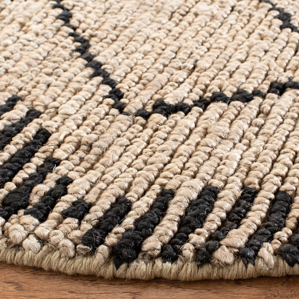 Bohemian 703 Traditional Hand Loomed Jute Pile Rug Beige / Black