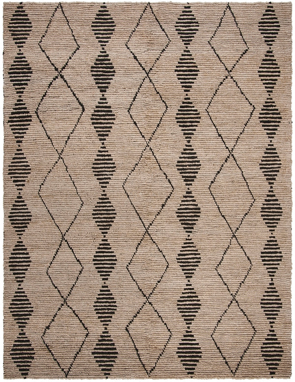 Bohemian 703 Traditional Hand Loomed Jute Pile Rug Beige / Black