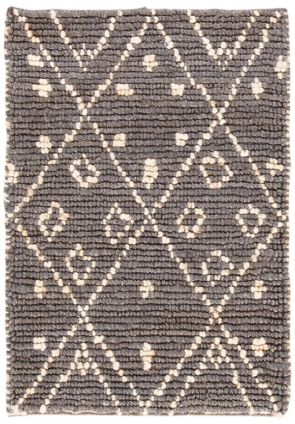 Bohemian 705 Traditional Hand Loomed Jute Pile Rug Grey / White