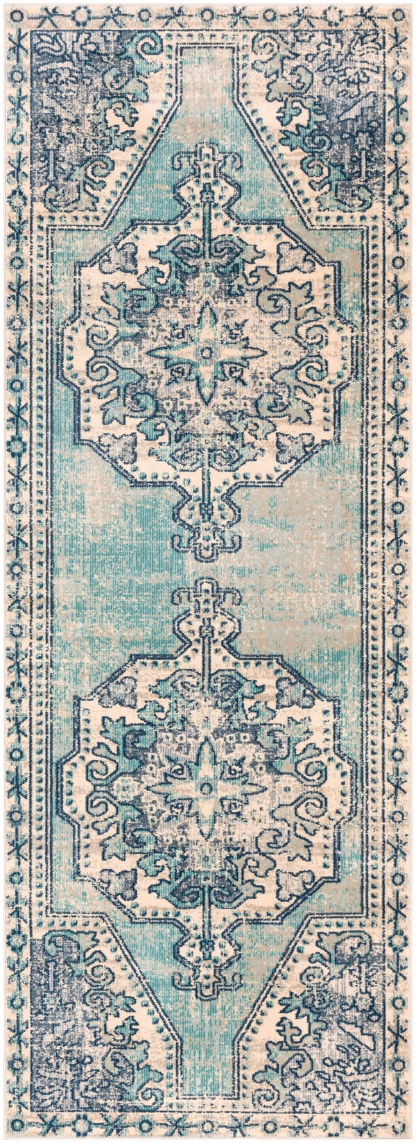 Bohemian BOM-2301 Traditional Polypropylene Rug BOM2301-211710 Teal, Navy, Charcoal, Beige, Taupe, Medium Gray 100% Polypropylene 2'11" x 7'10"