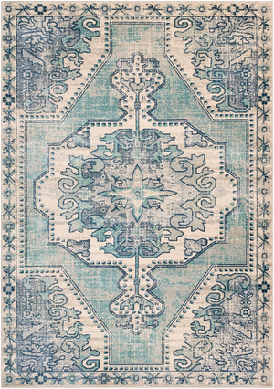 Bohemian BOM-2301 Traditional Polypropylene Rug BOM2301-5376 Teal, Navy, Charcoal, Beige, Taupe, Medium Gray 100% Polypropylene 5'3" x 7'4"