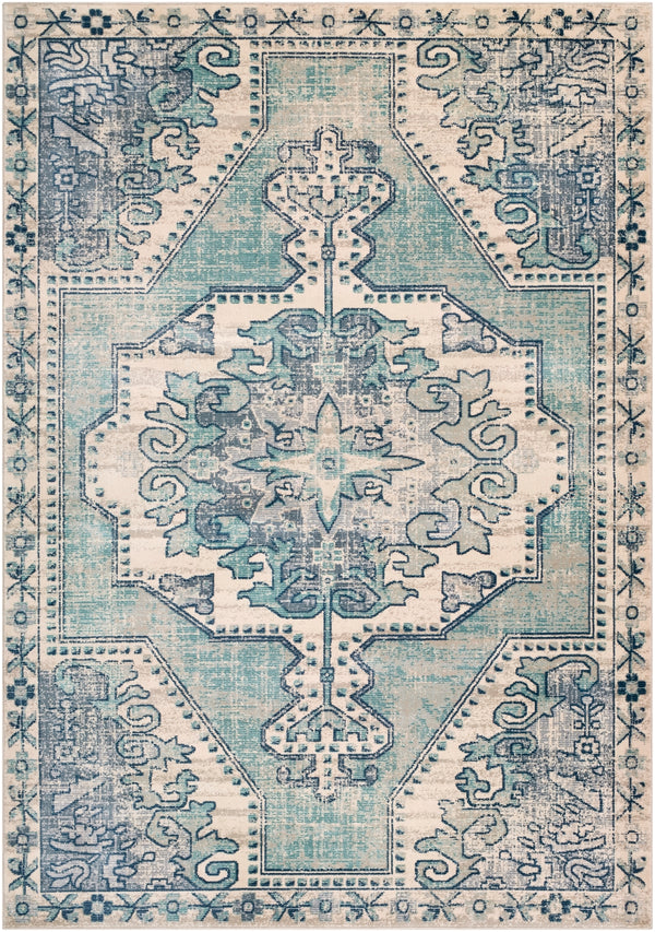 Bohemian BOM-2301 Traditional Polypropylene Rug BOM2301-5376 Teal, Navy, Charcoal, Beige, Taupe, Medium Gray 100% Polypropylene 5'3" x 7'4"