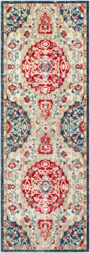 Bohemian BOM-2310 Traditional Polypropylene Rug BOM2310-211710 Bright Pink, Bright Red, Wheat, Saffron, Teal, Navy, Ice Blue, Medium Gray, Light Gray, Beige, Taupe 100% Polypropylene 2'11" x 7'10"