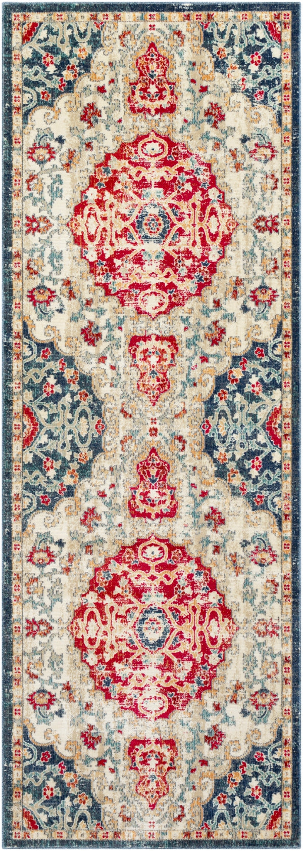 Bohemian BOM-2310 Traditional Polypropylene Rug BOM2310-211710 Bright Pink, Bright Red, Wheat, Saffron, Teal, Navy, Ice Blue, Medium Gray, Light Gray, Beige, Taupe 100% Polypropylene 2'11" x 7'10"