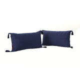 Nolan Dark Blue Fabric Tassel Rectangular Throw Pillow Noble House