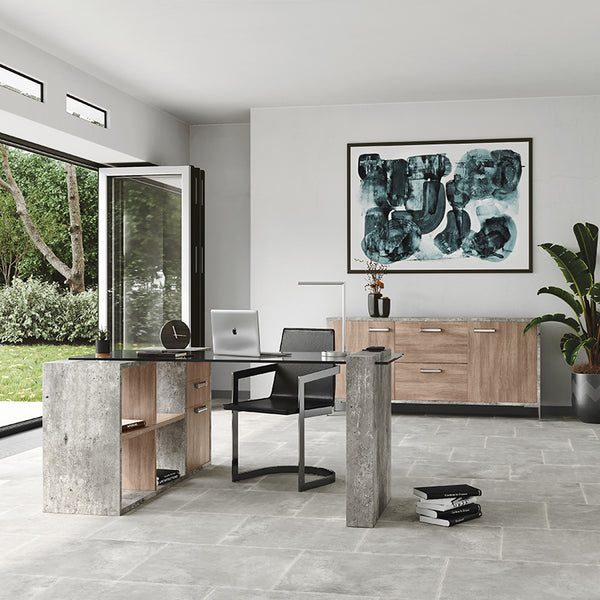 VIG Furniture Nova Domus Boston Modern Glass & Faux Concrete Desk VGANBOSTON