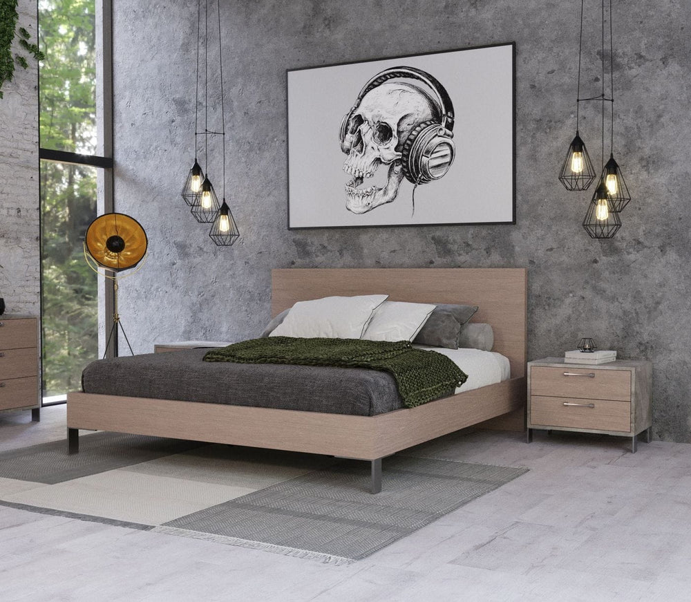 VIG Furniture Nova Domus Boston - Modern Brown Oak & Brushed Stainless Steel Bed VGANBOSTON-BED