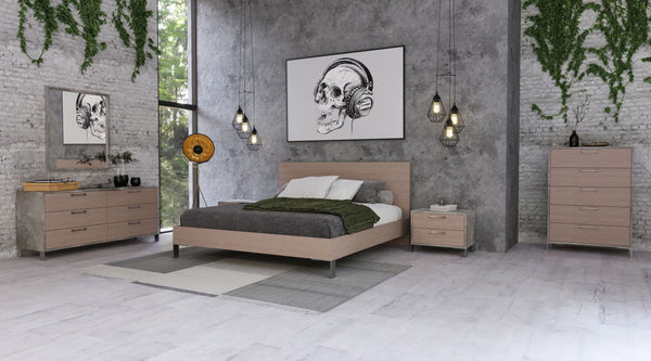 VIG Furniture Nova Domus Boston - Modern Brown Oak & Brushed Stainless Steel Bed VGANBOSTON-BED