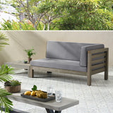 Oana Outdoor Acacia Wood Right Arm Loveseat and Coffee Table Set with Cushion, Gray and Dark Gray Noble House