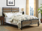 Walker Edison Industrial Queen Size Metal and Wood Plank Bed - Rustic Oak in Powder-Coated Metal, High-Grade MDF, Durable Laminate BQSLRO 842158125415