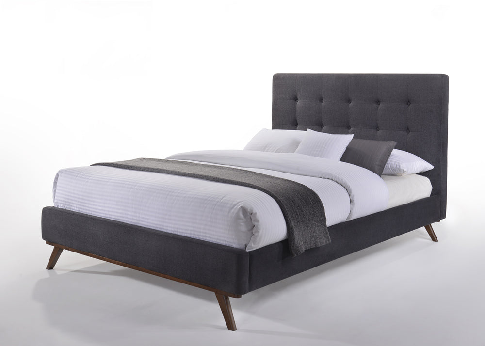 VIG Furniture Eastern King Modrest Addison Mid-Century Modern Grey Fabric & Walnut Bed VGMABR-38-BED-EK
