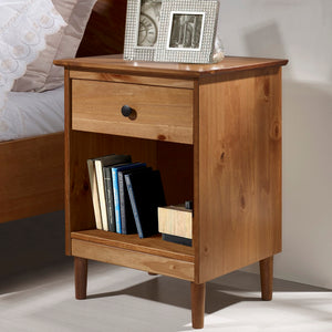 Walker Edison Modern 1 Drawer Nightstand - Caramel in Solid Pine Wood, MDF, Plastic, Metal Hardware BR1DNSCA 842158142474