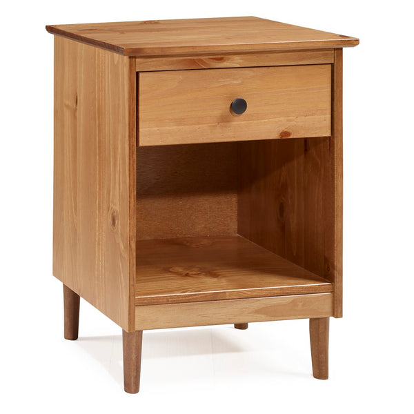Walker Edison Modern 1 Drawer Nightstand - Caramel in Solid Pine Wood, MDF, Plastic, Metal Hardware BR1DNSCA 842158142474