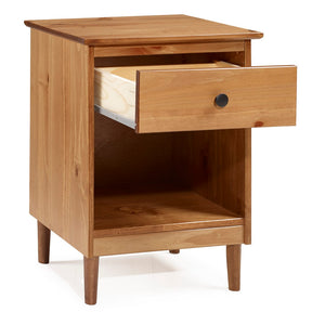 Walker Edison Modern 1 Drawer Nightstand - Caramel in Solid Pine Wood, MDF, Plastic, Metal Hardware BR1DNSCA 842158142474