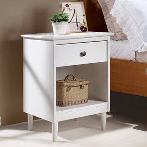 Walker Edison Modern 1 Drawer Nightstand - White in Solid Pine Wood, MDF, Plastic, Metal Hardware BR1DNSWH 842158142467