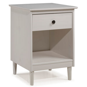 Walker Edison Modern 1 Drawer Nightstand - White in Solid Pine Wood, MDF, Plastic, Metal Hardware BR1DNSWH 842158142467