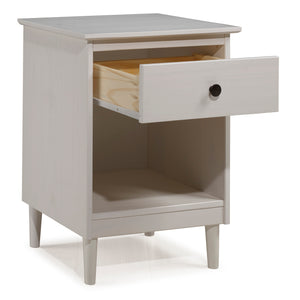 Walker Edison Modern 1 Drawer Nightstand - White in Solid Pine Wood, MDF, Plastic, Metal Hardware BR1DNSWH 842158142467
