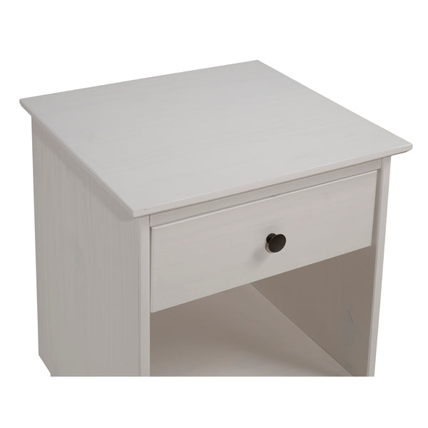 Walker Edison Modern 1 Drawer Nightstand - White in Solid Pine Wood, MDF, Plastic, Metal Hardware BR1DNSWH 842158142467