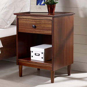Walker Edison Modern 1 Drawer Nightstand - Walnut in Solid Pine Wood, MDF, Plastic, Metal Hardware BR1DNSWT 842158142481
