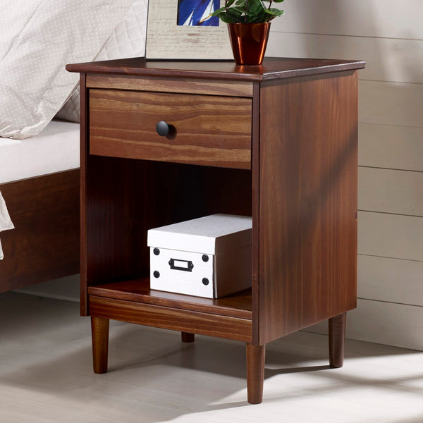 Walker Edison Modern 1 Drawer Nightstand - Walnut in Solid Pine Wood, MDF, Plastic, Metal Hardware BR1DNSWT 842158142481