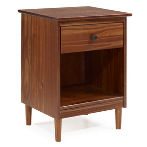 Walker Edison Modern 1 Drawer Nightstand - Walnut in Solid Pine Wood, MDF, Plastic, Metal Hardware BR1DNSWT 842158142481