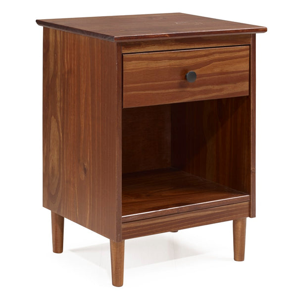 Walker Edison Modern 1 Drawer Nightstand - Walnut in Solid Pine Wood, MDF, Plastic, Metal Hardware BR1DNSWT 842158142481