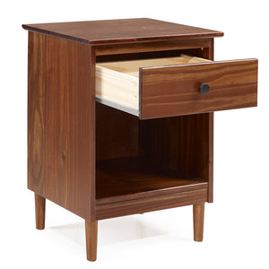 Walker Edison Modern 1 Drawer Nightstand - Walnut in Solid Pine Wood, MDF, Plastic, Metal Hardware BR1DNSWT 842158142481