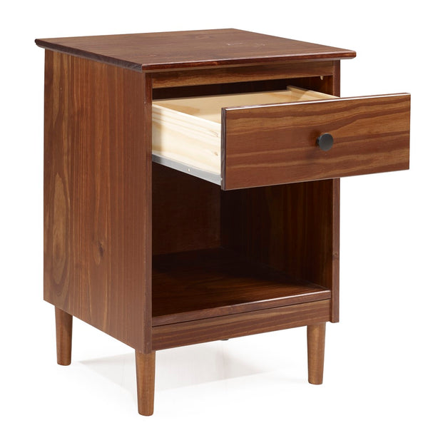 Walker Edison Modern 1 Drawer Nightstand - Walnut in Solid Pine Wood, MDF, Plastic, Metal Hardware BR1DNSWT 842158142481