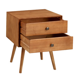 Walker Edison Mid-Century 2 Drawer Solid Wood Nightstand - Caramel in Solid Pine, Metal Hardware BR25MC2DCA 842158142368