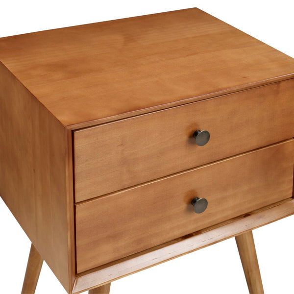 Walker Edison Mid-Century 2 Drawer Solid Wood Nightstand - Caramel in Solid Pine, Metal Hardware BR25MC2DCA 842158142368