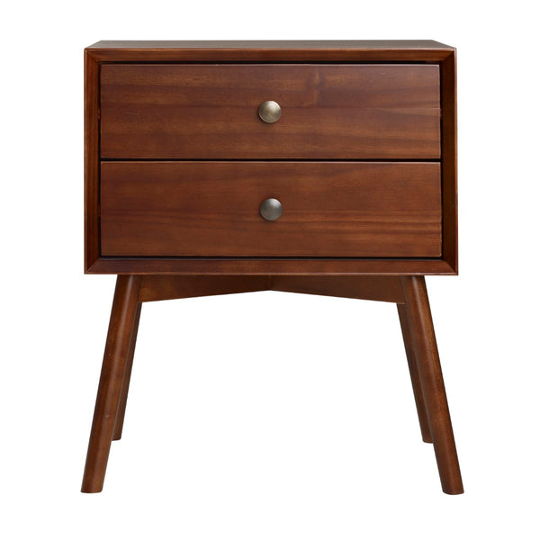 Walker Edison Mid-Century 2 Drawer Solid Wood Nightstand - Walnut in Solid Pine, Metal Hardware BR25MC2DWT 842158142351
